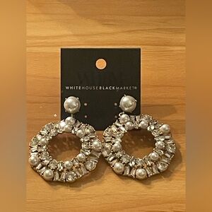 White House Black Market Gold Tone  and White Hoop Earrings